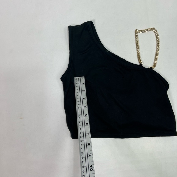 #1681 Omt Fashions Black Crop Top With Gold Chain Strap | Size: M - Picture 3 of 4